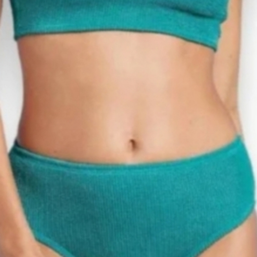 Kona Sol Women's  Large Bikini Bottom Turquoise Full Coverage Pucker High Waist